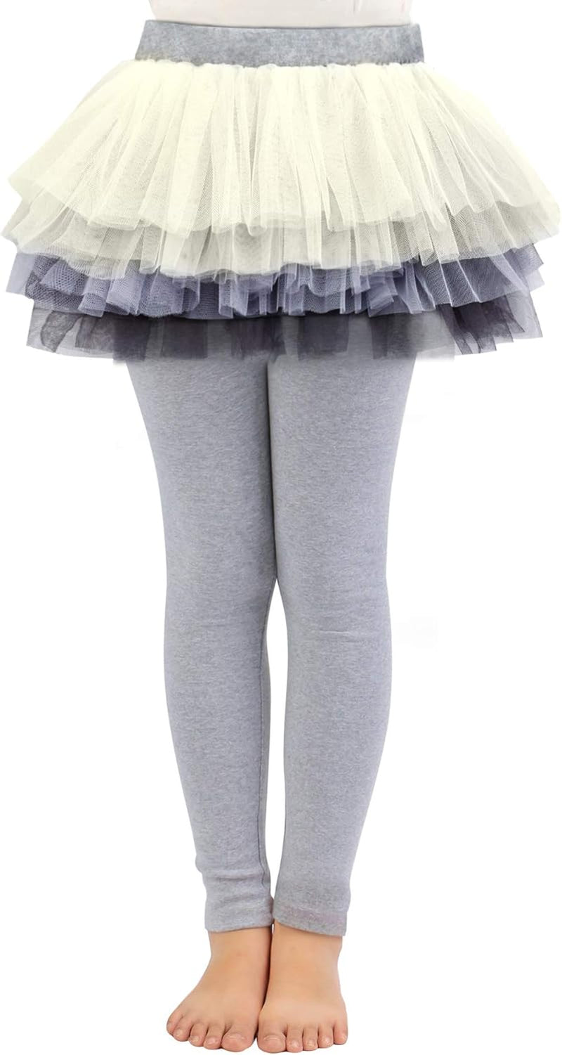 Little Girls Footless Leggings Pants with Lace Ruffle Tutu Skirt 2-12Y