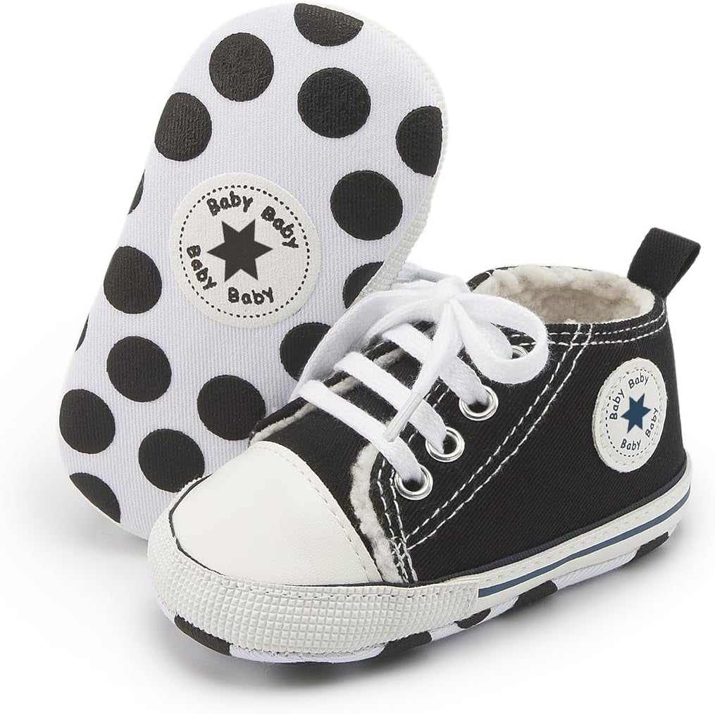 Tutoo Unisex Baby Boys Girls High Top Sneaker Soft Anti-Slip Sole Newborn Infant First Walkers Canvas Denim Shoes