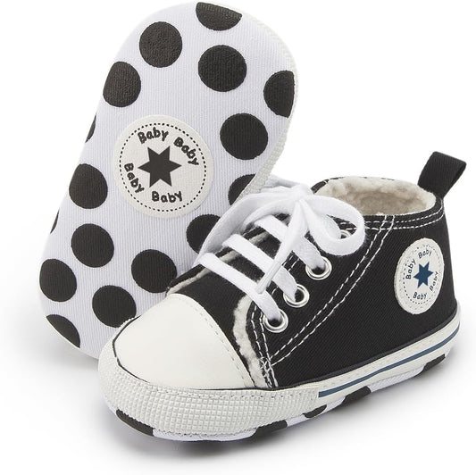 Tutoo Unisex Baby Boys Girls High Top Sneaker Soft Anti-Slip Sole Newborn Infant First Walkers Canvas Denim Shoes