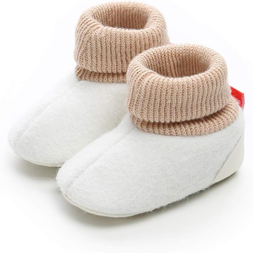 Baby Boy Girl Winter Booties Newborn Cozy Warm Socks Cartoon Fleece Footwear Non-Slip Soft Sole Crib Shoes for Toddler First Walkers