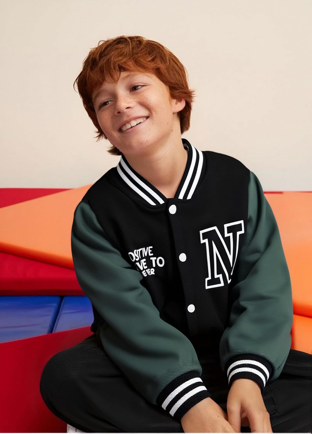 Boys Color Block Button down Shirt and Jogger Pants Button up Sweatsuits Sets (Size: 5-12T)