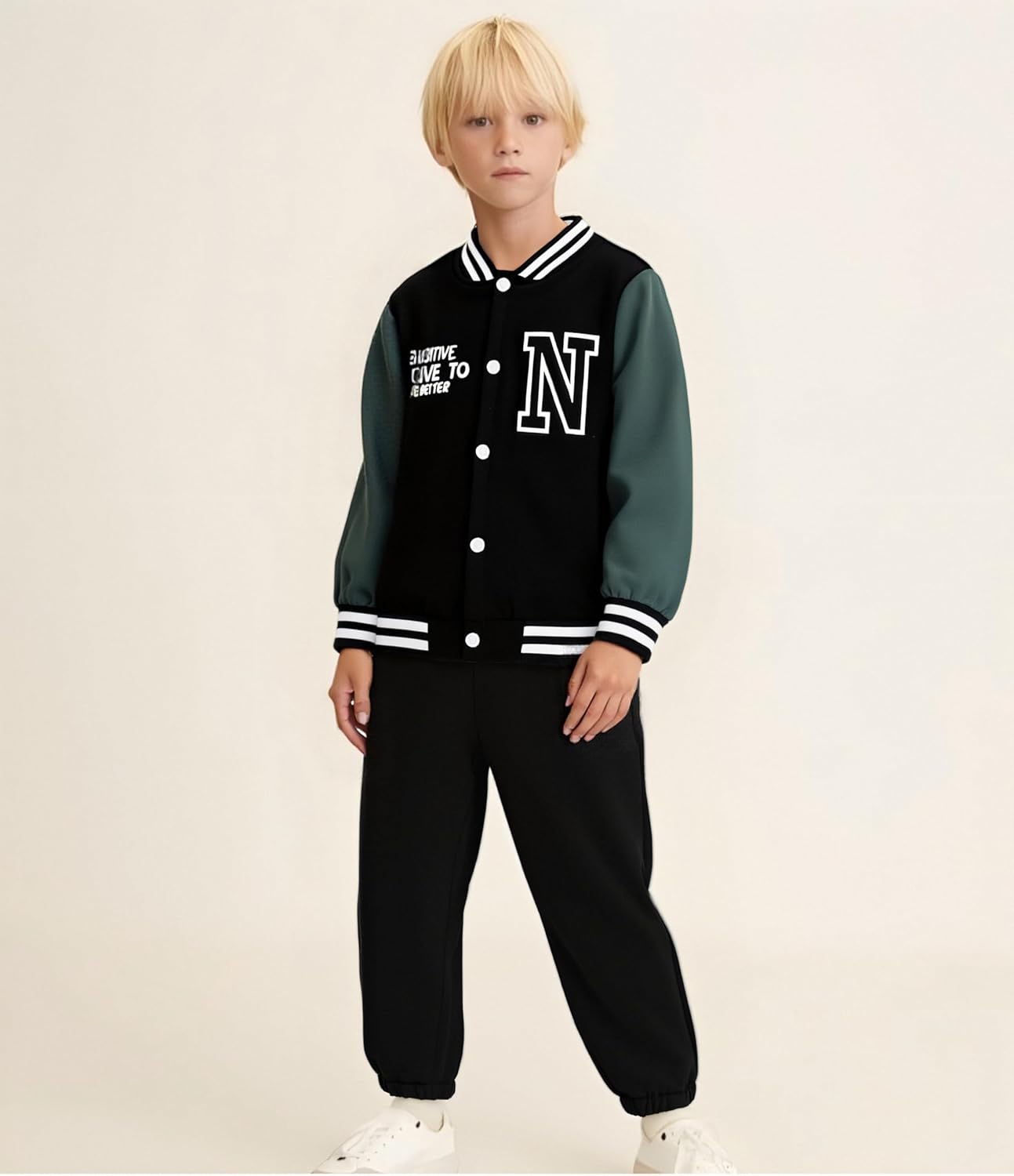 Boys Color Block Button down Shirt and Jogger Pants Button up Sweatsuits Sets (Size: 5-12T)