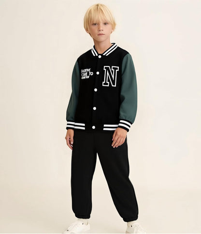 Boys Color Block Button down Shirt and Jogger Pants Button up Sweatsuits Sets (Size: 5-12T)