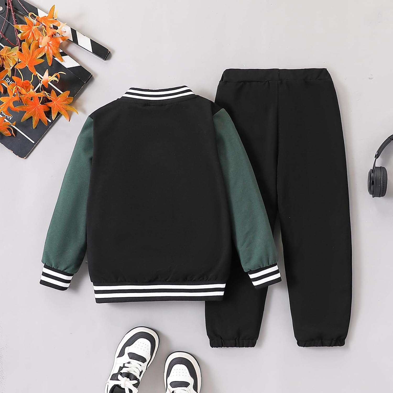Boys Color Block Button down Shirt and Jogger Pants Button up Sweatsuits Sets (Size: 5-12T)
