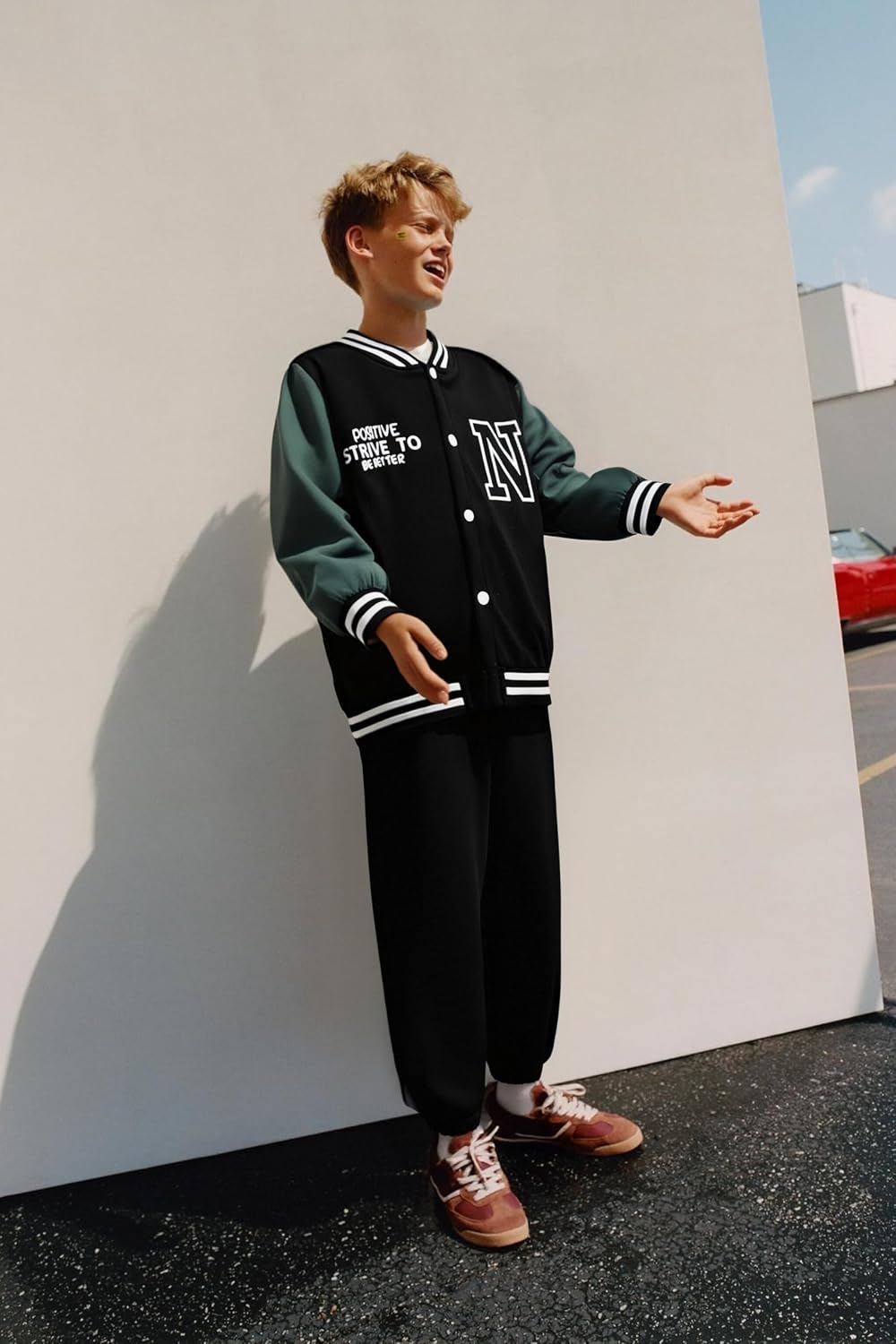 Boys Color Block Button down Shirt and Jogger Pants Button up Sweatsuits Sets (Size: 5-12T)