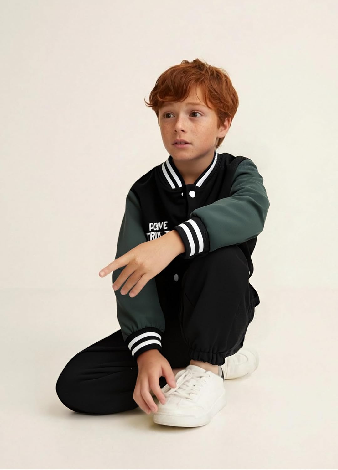 Boys Color Block Button down Shirt and Jogger Pants Button up Sweatsuits Sets (Size: 5-12T)