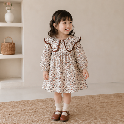 Blossom Belle – Long Sleeve Floral Princess Dress with Doll Collar for Girls