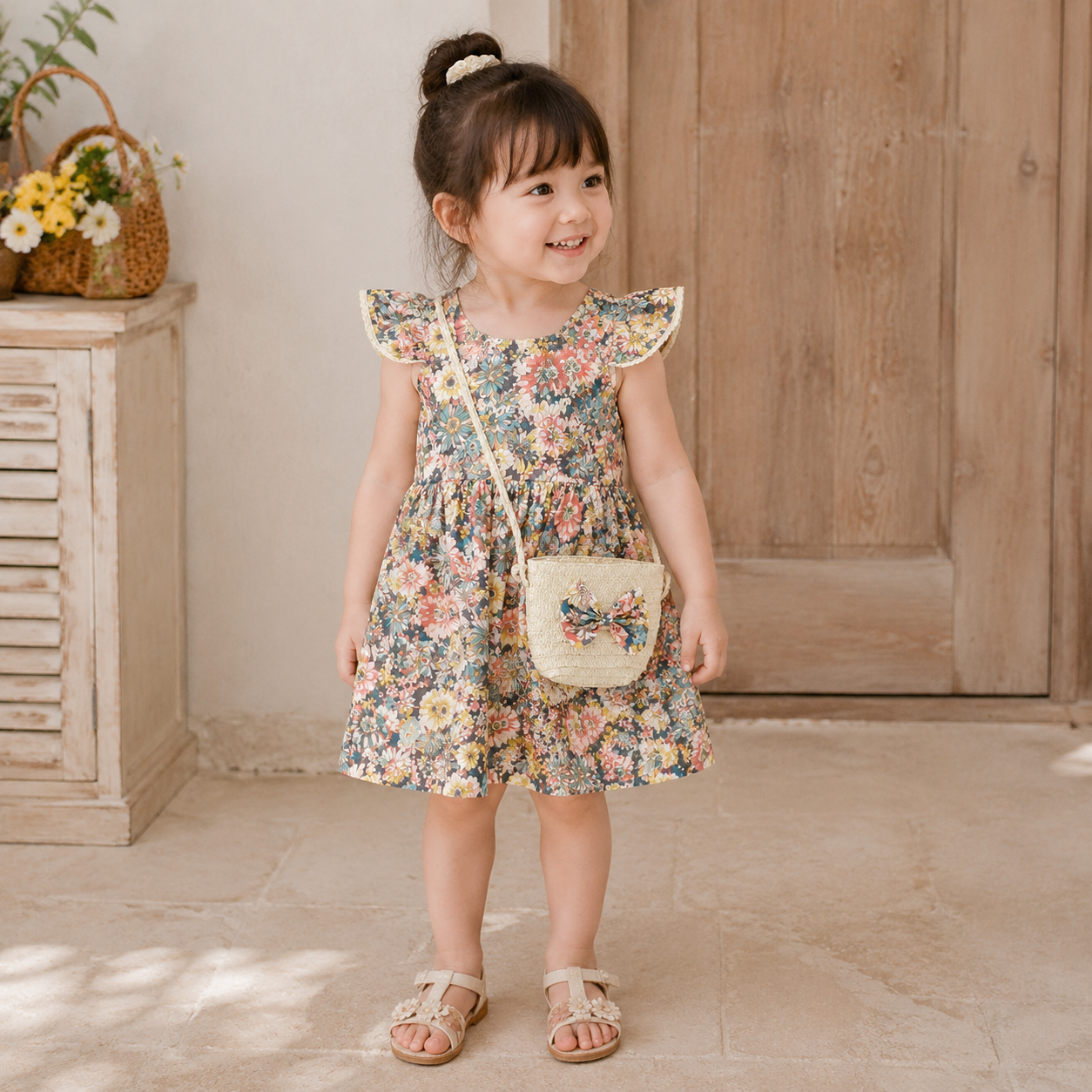 BloomBelle – Summer Ruffle Dress & Bag Set for Little Girls