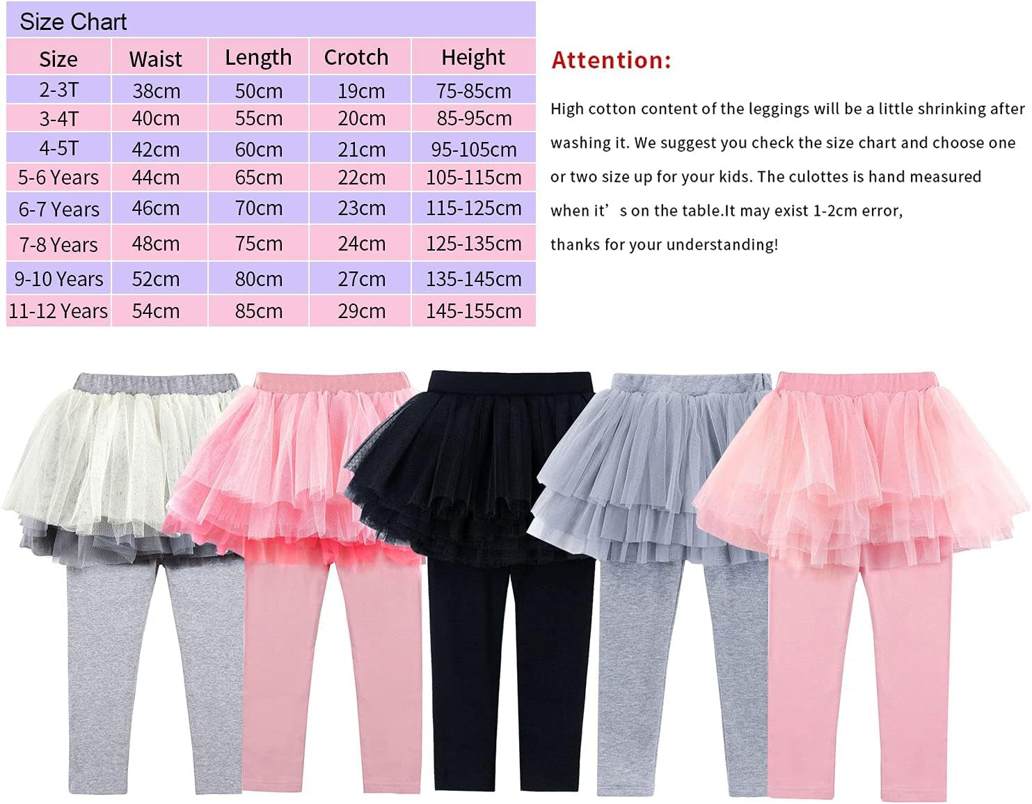 Little Girls Footless Leggings Pants with Lace Ruffle Tutu Skirt 2-12Y