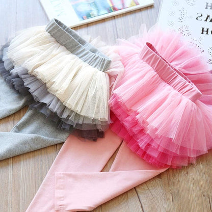 Little Girls Footless Leggings Pants with Lace Ruffle Tutu Skirt 2-12Y