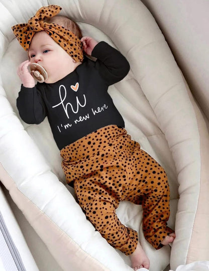 Newborn Baby Girl Clothes Im New Here Infant Newborn Outfit Cute Toddler Baby Girl Outfits 4PC Set