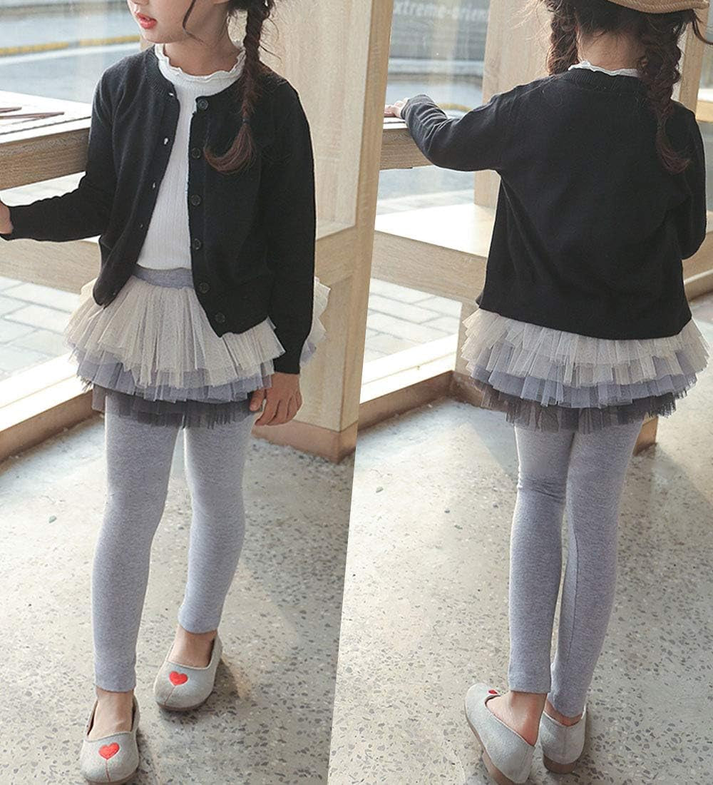 Little Girls Footless Leggings Pants with Lace Ruffle Tutu Skirt 2-12Y