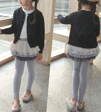 Little Girls Footless Leggings Pants with Lace Ruffle Tutu Skirt 2-12Y